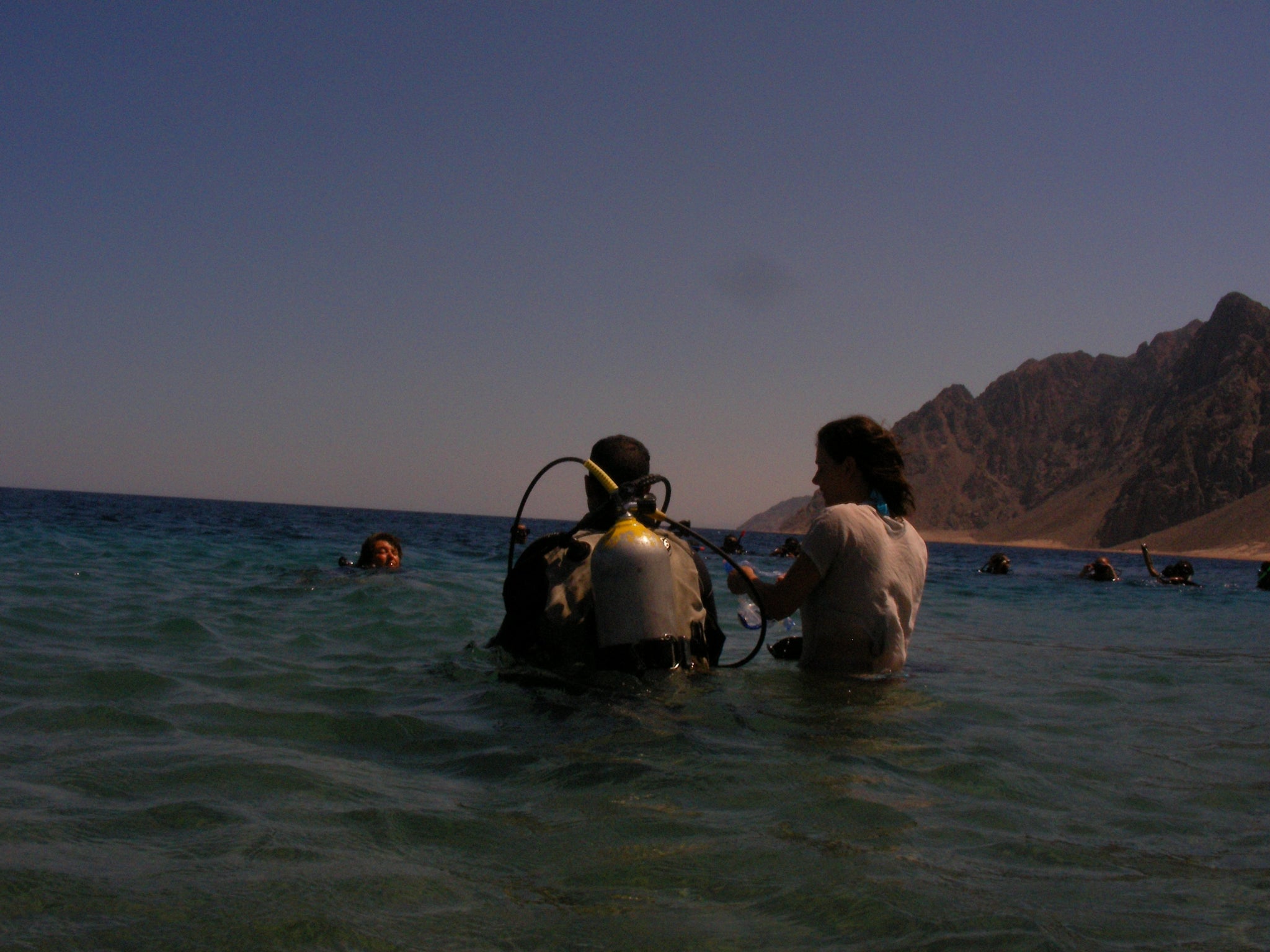 Scuba diving from the beach in Sharm El-Sheikh. A Pillowpacker® microfibre travel pillow would have been perfect to rest between dives!