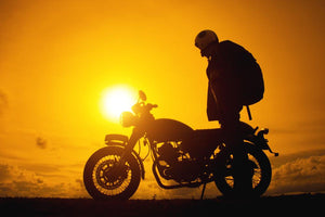 motorcyclist well rested from travel pillow